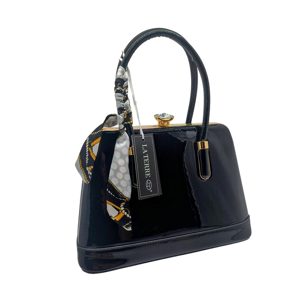 Chic BK Patent Leather Shell Handbag with Twilly Scarf